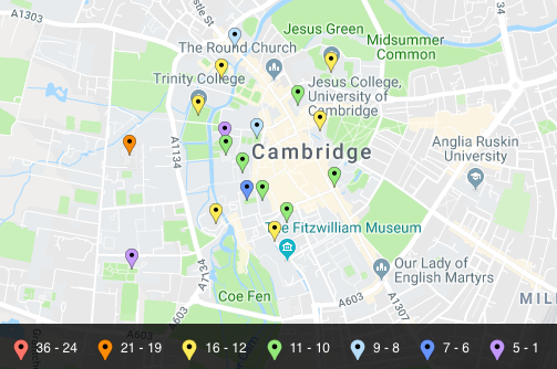 Map of Cavendish library locations (showing Cambridge).